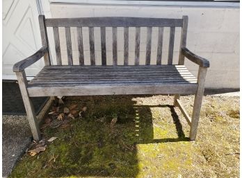 Vintage Older 6ft Teak Bench, Great Older Weather Arm Bench