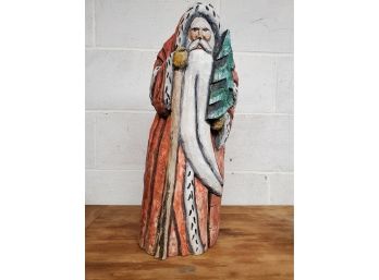 Awesome Vintage Tree Stump Painted 19.5 Santa Claus Figurine