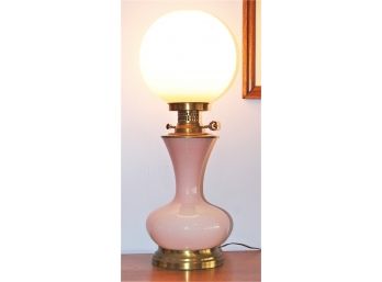 Mid Century Modern Brass And Pink Glass Table Lamp