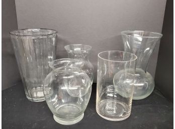 Five Clear Glass Flower Vases