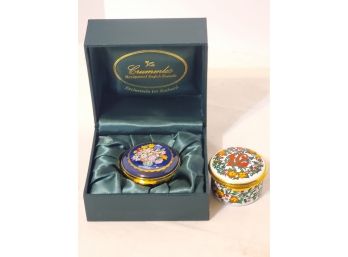 Two Lovely Crummles & Rochard And Alistor Hand Painted English Enamel Mini Trinket Boxes