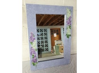 Large Purple Floral Painted Wall Hanging Mirror 28 X 20 Rectangular