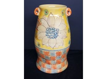 Stunning Handmade Italian Pottery Colorful Floral 12 Vase