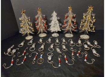 Lovely Trio Of Spun & Blown Glass Christmas Trees & Ornaments