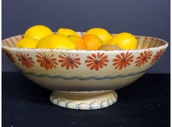 Beautiful Floral Italian Handmade Large Pottery Bowl With Assorted Faux Fruit