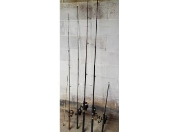 Six Older Fishing Poles And Reels,, 1 Collapsible,  South Bend, Condor, Daiwa Competitor