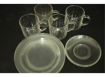 Set Of Vintage ARCOROC Glass Cups & Plates, Made In France