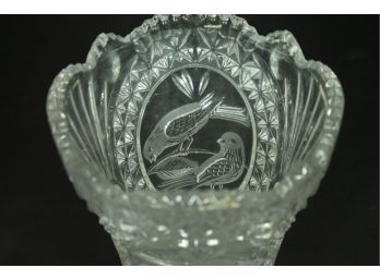 Amazing Cut Glass Crystal Vase With 3 Birds