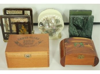 Miscellanious Lot Of Mail / Napkin Holders & Wooden Boxes