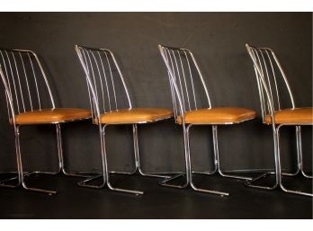 Great Set Of 4 MID CENTURY MODERN Chrome & Vinyl Cantilevered Dining Chairs By DAYSTROM