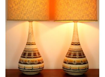 Amazing Large Pair Of MID CENTURY MODERN Ceramic Glazed Table Lamps