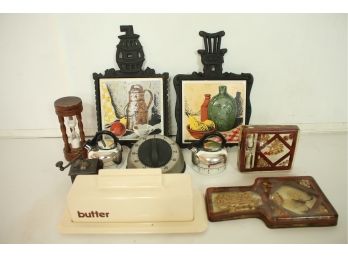 Mixed Vintage MID CENTURY MODERN Kitchen Lot Including Timers, Hour Glass, Trivets, Etc.