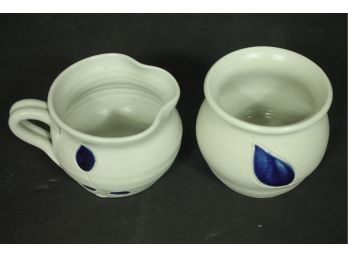 Set Of WILLIAMSBURG POTTERY Glazed Ceramic Creamer & Sugar Containers
