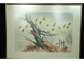 Beautiful Brass Framed Print Of Geese Flying By BERT A. KRAWCZYK