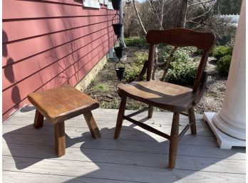 Vintage Footstool By William Fetner, Inc Hamlet, N.C. And Childs Chair