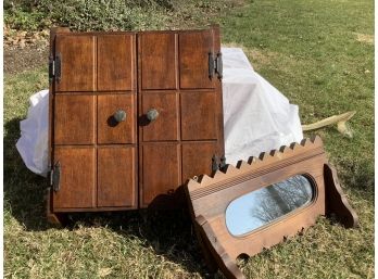 Vintage Solid Wood Wall Cabinet And Towel Holder Missing Dowel Rod