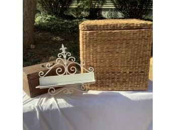 Basket, Wooden Box,  Hanging Metal Shelf