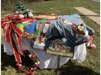 Lot #2 Vintage Christmas Decor Including Tree Skirt And Stocking