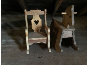 Beautiful Antique Childs Wooden Rocker And Rocking Horse