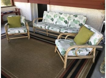 3 Piece Bamboo Patio Set Lovely Green And White Pattern