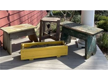 Lot Of Three Vintage Footstools And Planter