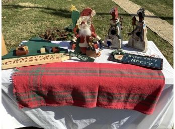 Lot #3 Of Christmas Decor Including Festive Table Runner