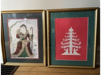 Two Framed Christmas Wall Hangings