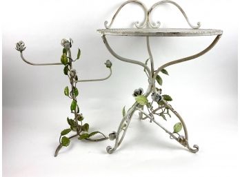 Wrought Metal Floral Vanity Seat And Hand Towel Rack