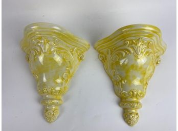 Signed Yellow Ceramic Wall Brackets