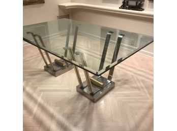 Steel Base And Beveled Edge Glass Top Dining Table