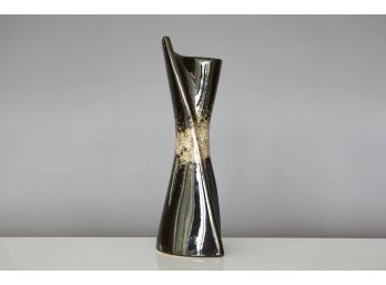Black Glazed Ceramic Vase In A Twisted Conic Shape, Circa 1960s