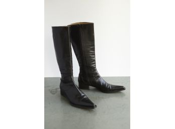 Modern Genuine Black Leather Boots By Italian Designer Brand Sergio Bianchi