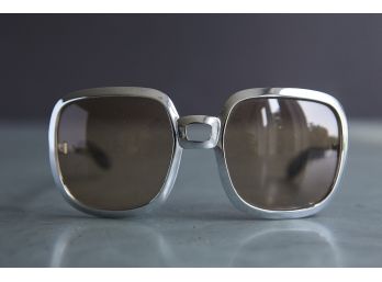 Stylish Pair Of Original 1970s Chrome Colored  Metal Frame UVEX Sunglasses With