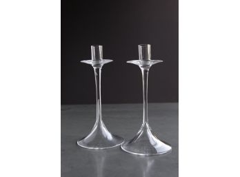 Pair Of Clear Glass Candleholders