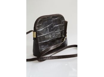 Shoulder Bag In Dark Brown Leather With Croco Imprint