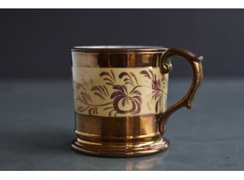 19th Century English Copper Luster Mug With Beige Flower Band