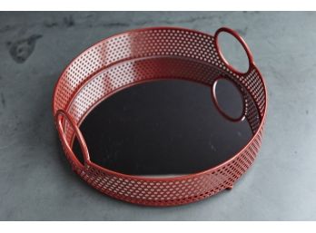 NEW - Round Perforated Red Metal Tray With Mirror Surface