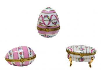 Set Of Three Limoges Trinket Boxes