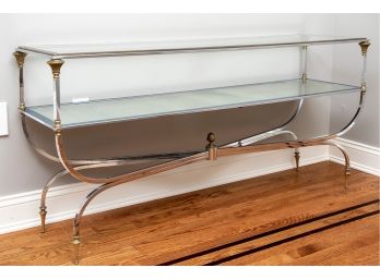 Mid-Century Hollywood Regency Tiered Mixed Metal Mirrored Console Table