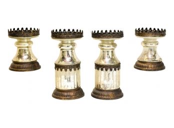 Set Of Four Pottery Barn Mercury Glass Candle Holders