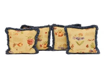 Set Of Four Floral And Vegetable Themed Pillows With Down Inserts