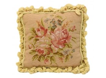 Needlepoint Floral Pillow With Tassel Trim