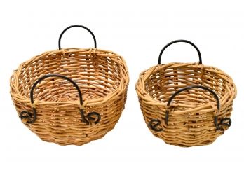 Pair Of Wicker Baskets With Metal Handles