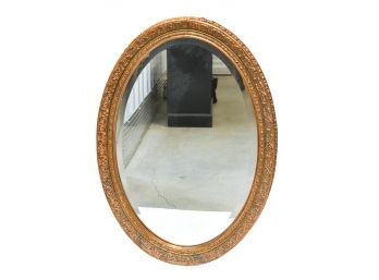 Carved Wood Gilt Oval Beveled Edge Mirror