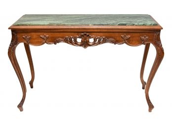 Beautiful Antique Carved Wood Table With Green Marble Top