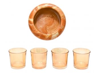 Set Of Four Iridescent Votive Candle Holders And Ashtray