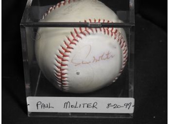 Signed HOFer Paul Molitor Baseball In Case