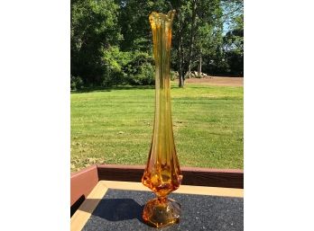 Tall Mid Century Stretch Amber Pedestal Vase
