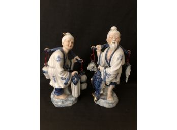 Porcelain Japanese Fisherman & Woman