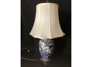 Blue And White Lamp With Chinese Symbol Finial